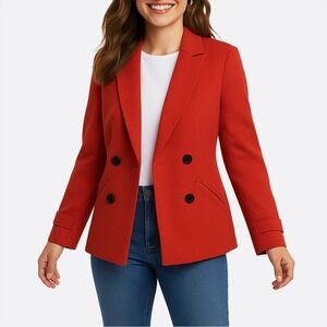 Talbots Ruby Red Tweed Double-Breasted Blazer Jacket 4p Classic Tailored